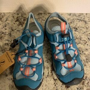 ZeroXposur Kids Teal Blue Sandals with Coral Stripe Accents